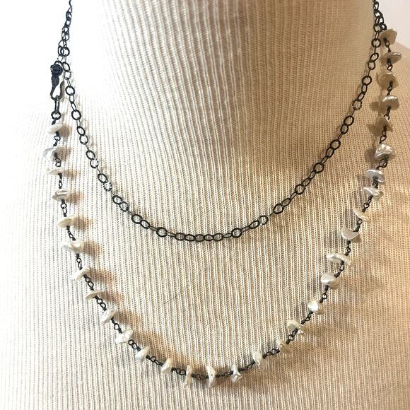 Single or Double Strand Pearl & Black Chain Statement Necklace - Picture 1 of 5